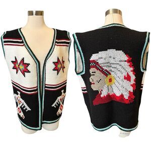 Handmade Chieftain Native American Indian Cowichan Southwest Knitted Vest
